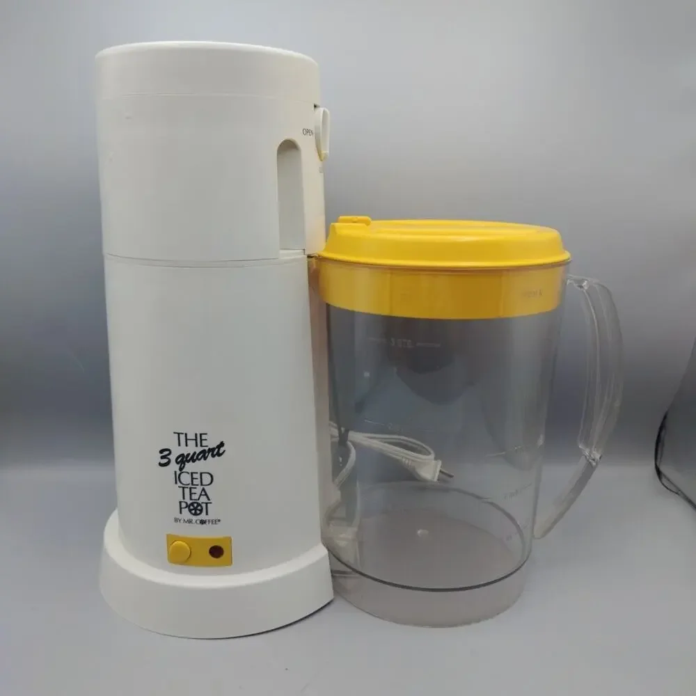 Vintage Mr Coffee TM3 3-Quart Iced Tea Pot Maker with Yellow Lid Pitcher